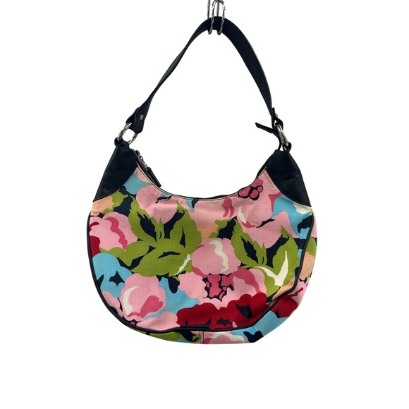 Talbots Floral Print Handbag Purse Hobo Bag Pink Green Blue Cotton Cute - Picture 1 of 9